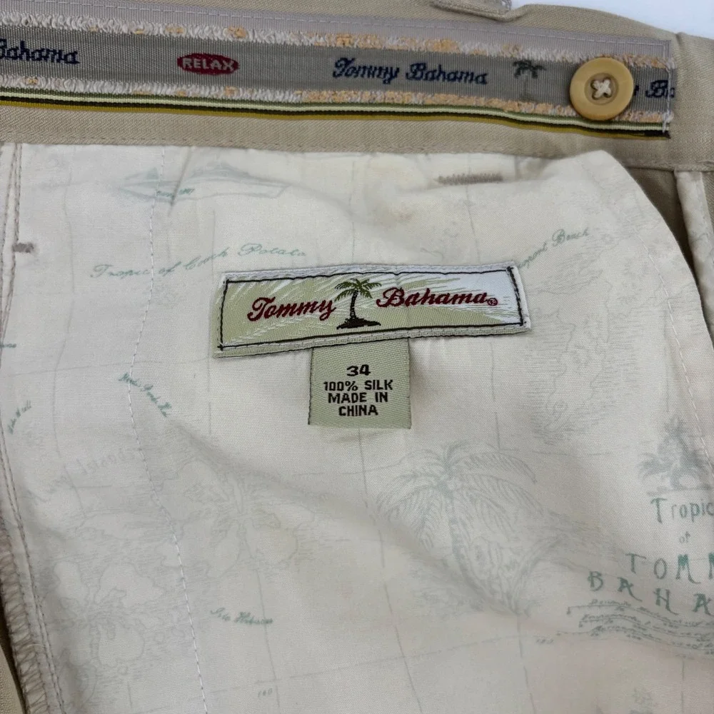 Vintage Tommy Bahama Mens 100% Silk Pleated Dress Shorts Tan Khaki 34x8.5